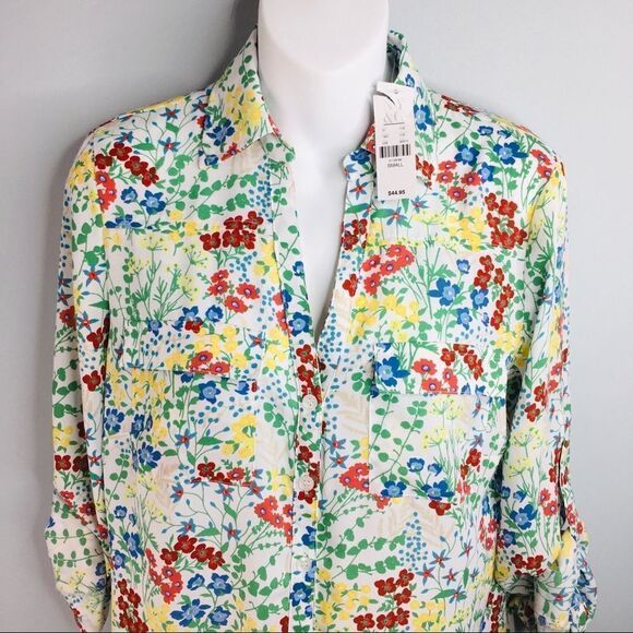 Popover Tunic Blouse roll tab sleeves Floral Colorful Spring Summer NY&Co 2004 - Picture 1 of 11